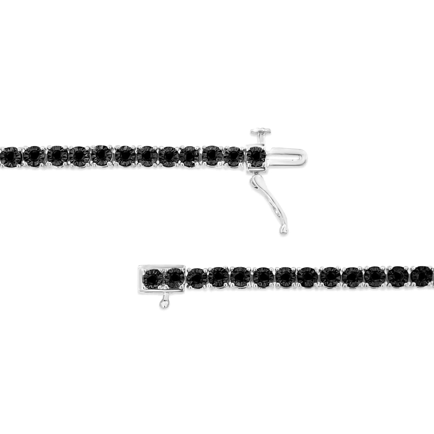 .925 Sterling Silver 1.0 Cttw Miracle-Set Treated Black Diamond Round Miracle Plate Tennis Bracelet (Black Color, I3 Clarity) - 7.25" WEM Support (www.WEM.support)