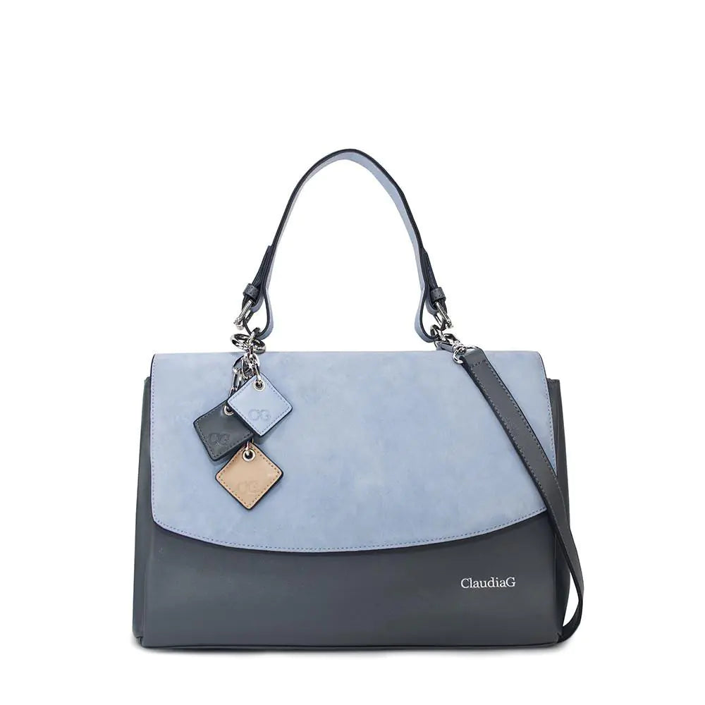 Simonetta Leather Handbag -Serenity / Charcoal WEM Support (www.WEM.support)