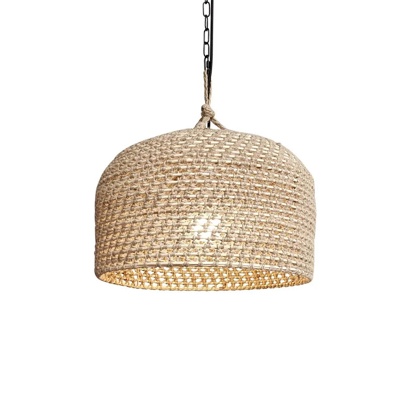 A beige hemp rope woven pendant light fixture, 55cm in height, against a white background.