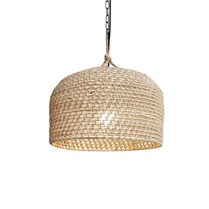 A beige hemp rope woven pendant light fixture, 55cm in height, against a white background.