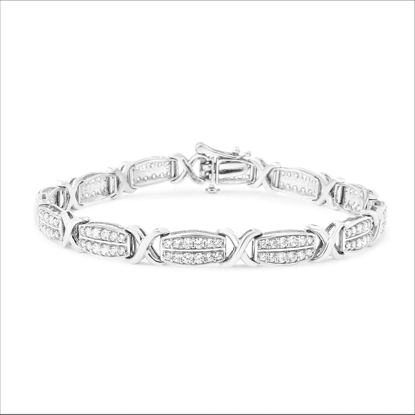 .925 Sterling Silver 2.0 cttw Diamond 2 Row X-Link Bracelet (I-J Color, I3 Clarity) -7" WEM Support (www.WEM.support)