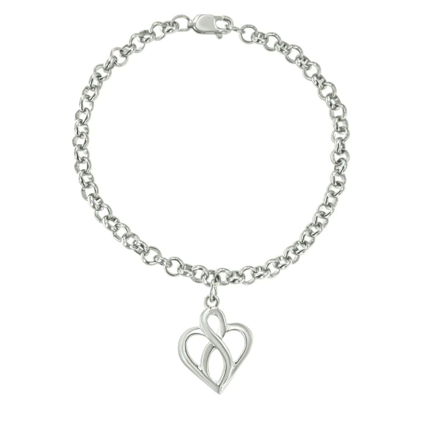 .925 Sterling Silver Open Heart with Center Vertical Infinity Chain Charm Bracelet - Size 7" WEM Support (www.WEM.support)