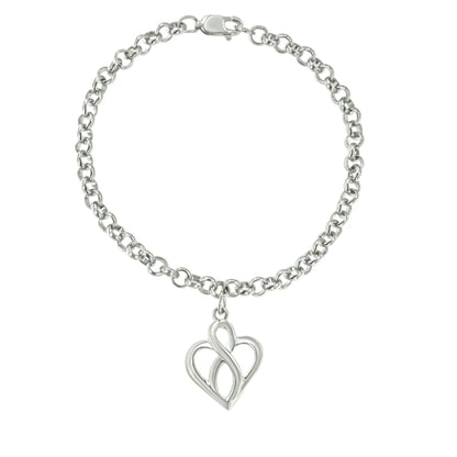 .925 Sterling Silver Open Heart with Center Vertical Infinity Chain Charm Bracelet - Size 7" WEM Support (www.WEM.support)