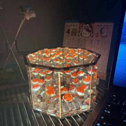 Luminária Abajur Music Box Noite Florida: Design de Tulipa e Rosa WEM Support (www.WEM.support)