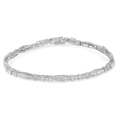 14k White Gold Geometric Pattern Diamond Tennis Bracelet (3 cttw, H-I Color, SI2-I1 Clarity) WEM Support (www.WEM.support)