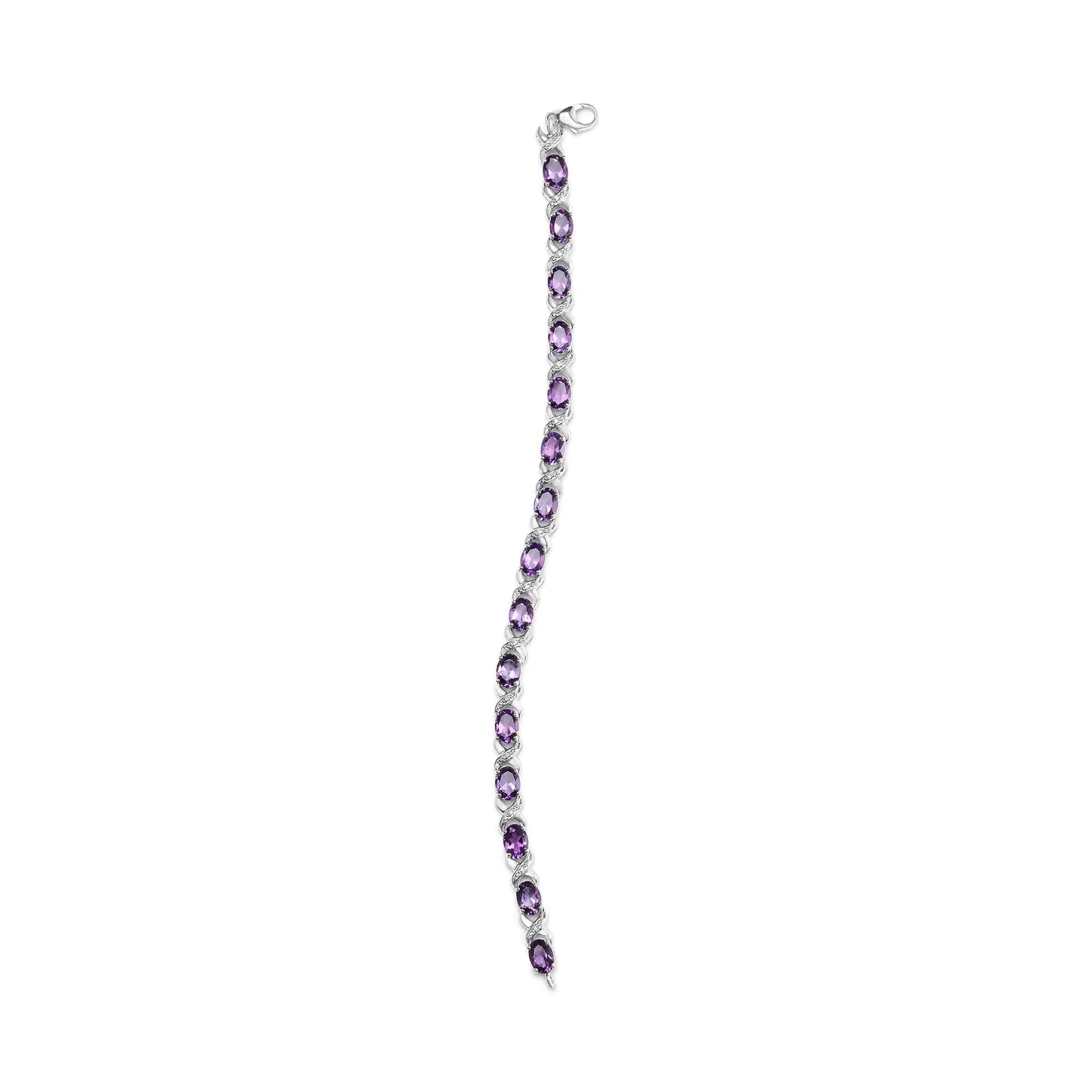 .925 Sterling Silver 7x5mm Oval Amethyst and Diamond Accent X-Link Bracelet (H-I Color, SI1-SI2 Clarity)  - Size 7" WEM Support (www.WEM.support)