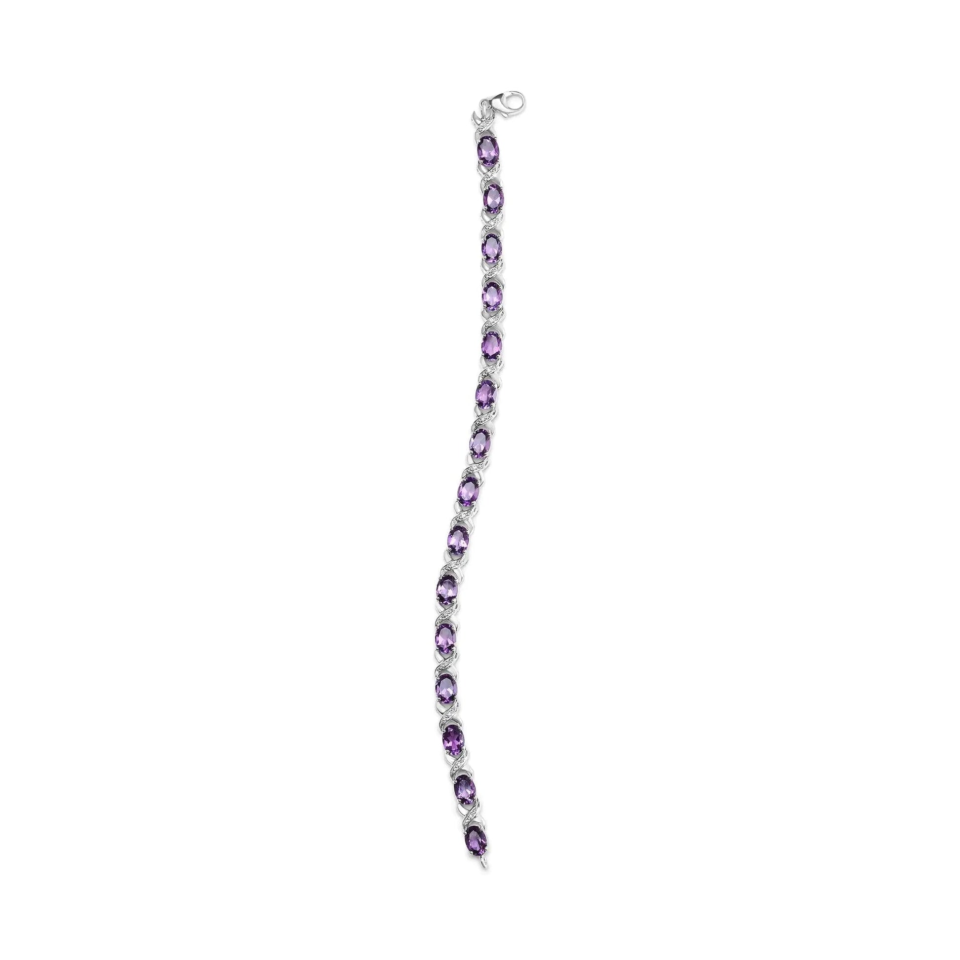 .925 Sterling Silver 7x5mm Oval Amethyst and Diamond Accent X-Link Bracelet (H-I Color, SI1-SI2 Clarity)  - Size 7" WEM Support (www.WEM.support)