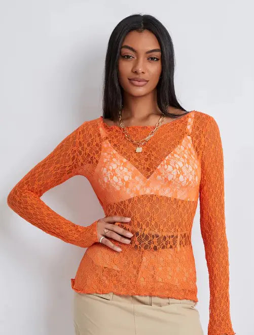 Women's Wave-Lace Mesh Blouse HejK.com Marketplace LLC