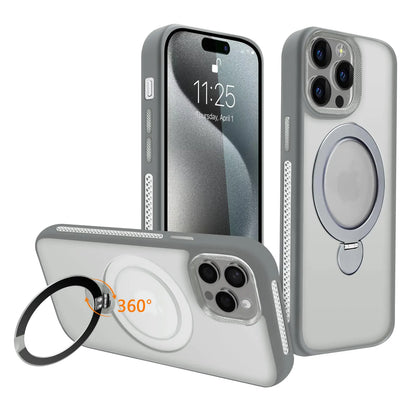 for iPhone 16 Pro Max Case with 360° Spin Magnetic Stand Compatible with MagSafe [Built-in Invisible Bracket][with Honeycomb Cooling Holes] Good Heat Dissipation，Metal Lens Frame，Black