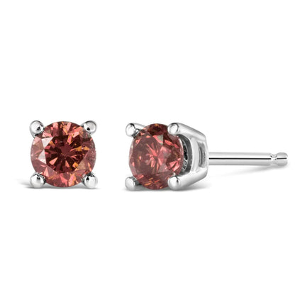 14K Gold 4-Prong Set Round Brilliant-Cut Pink Diamond Solitaire Stud Earrings (Treated Pink Color, VS2-SI1 Clarity) WEM Support (www.WEM.support)