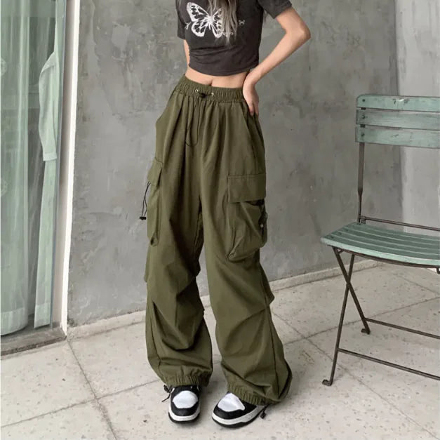 Retro Wide-Leg Casual Pants with Corset Detail and Large Pockets WEM Support (www.WEM.support)