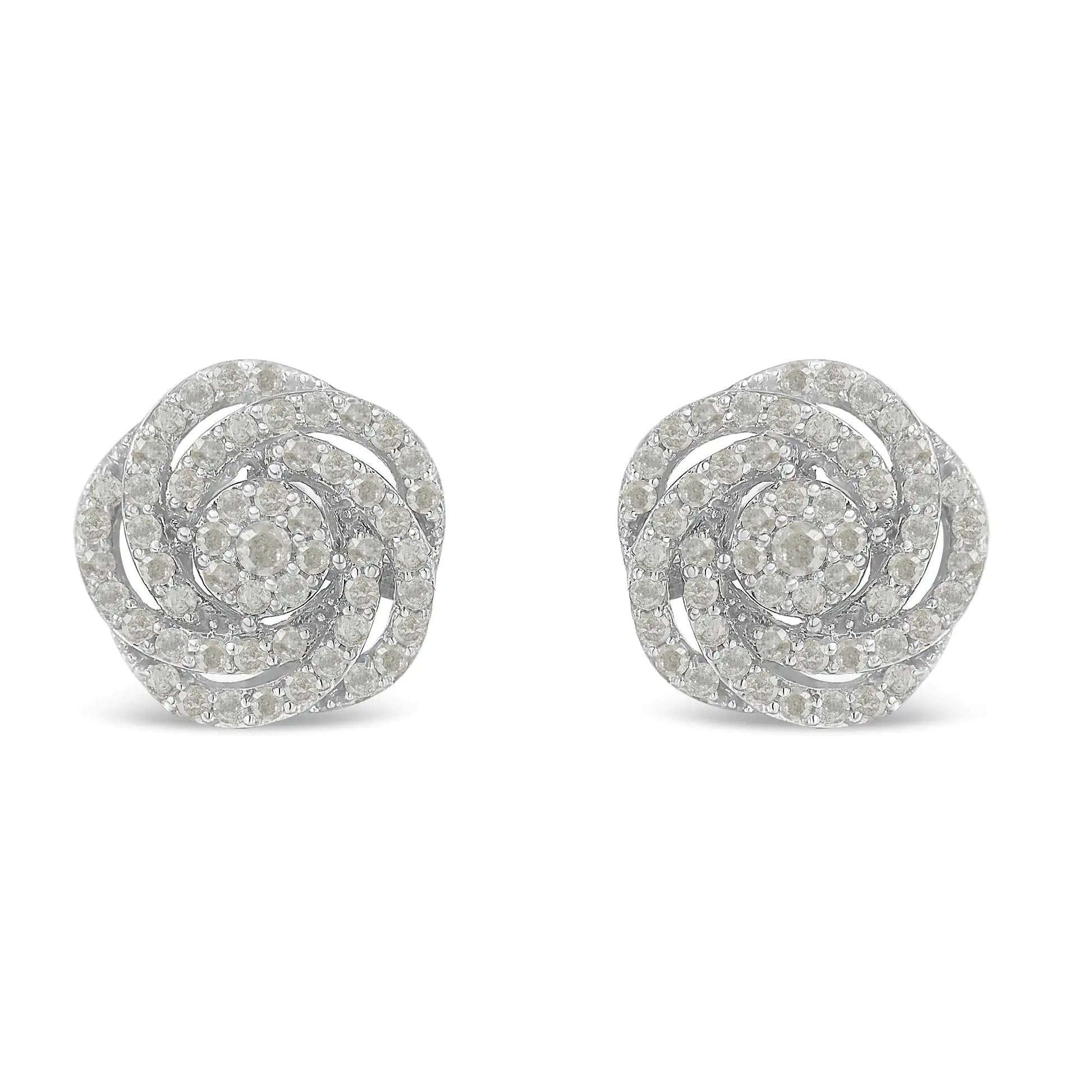 10k White Gold Rose-Cut Diamond Floral Cluster Earrings (1 cttw, I-J Color, I2-I3 Clarity) WEM Support (www.WEM.support)