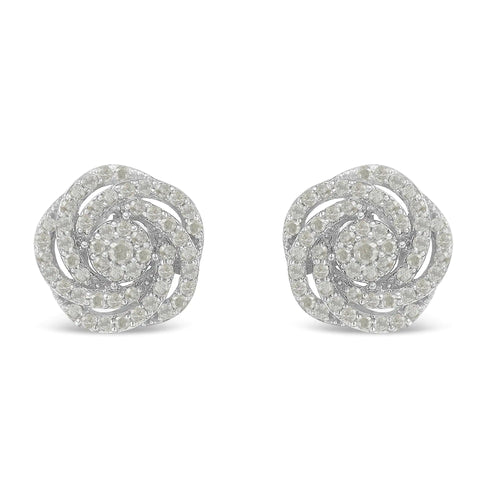 10k White Gold Rose-Cut Diamond Floral Cluster Earrings (1 cttw, I-J Color, I2-I3 Clarity) WEM Support (www.WEM.support)