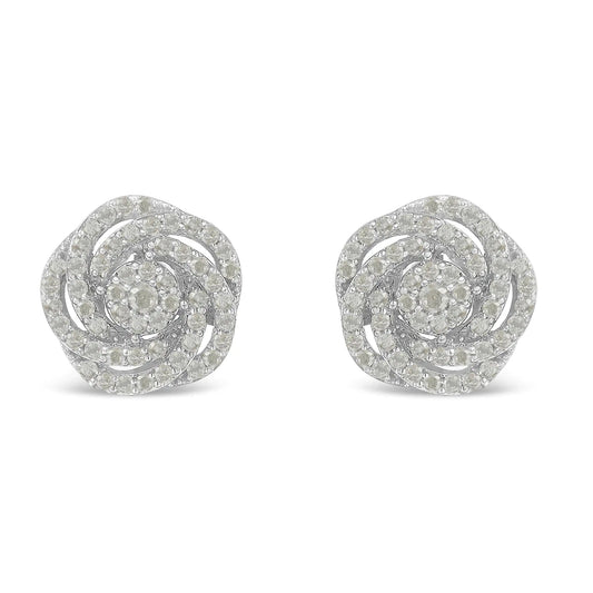 10k White Gold Rose-Cut Diamond Floral Cluster Earrings (1 cttw, I-J Color, I2-I3 Clarity) WEM Support (www.WEM.support)