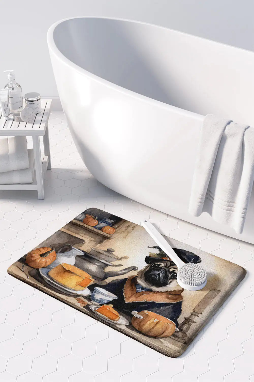 Pug Fall Kitchen Pumpkins Memory Foam Kitchen Mat WEM Support (www.WEM.support)