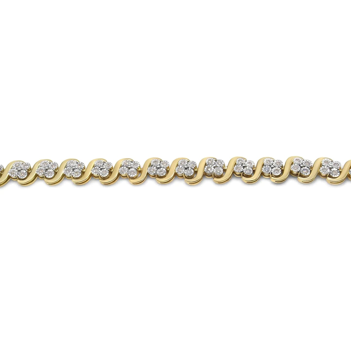 10K Yellow Gold Plated .925 Sterling Silver 1.0 Cttw Diamond "S" Link 7.25" Bracelet (J-K Color, I1-I2 Clarity) WEM Support (www.WEM.support)