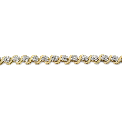 10K Yellow Gold Plated .925 Sterling Silver 1.0 Cttw Diamond "S" Link 7.25" Bracelet (J-K Color, I1-I2 Clarity) WEM Support (www.WEM.support)