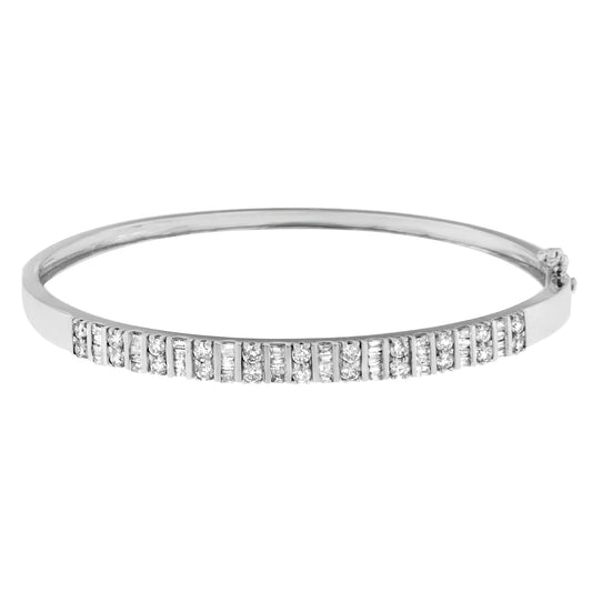 14K White Gold Round And Baguette-cut Diamond Bangle (1 cttw, H-I Color, SI2-I1 Clarity) WEM Support (www.WEM.support)