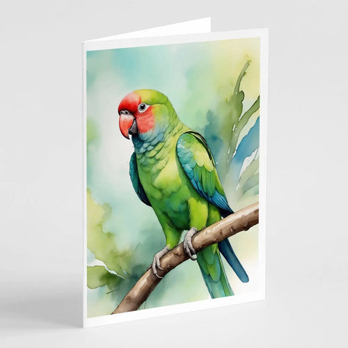 African Ringneck Parrot Greeting Cards Pack of 8 WEM Support (www.WEM.support)