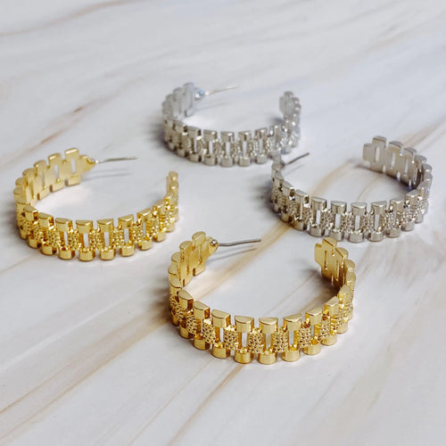 Golden Watch Band Hoop Earrings WEM Support (www.WEM.support)