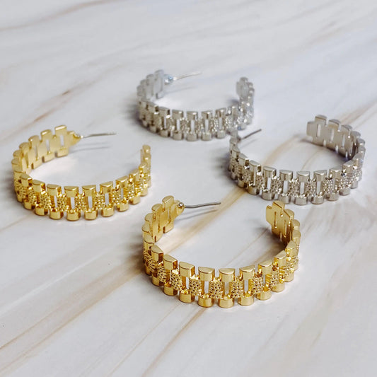 Golden Watch Band Hoop Earrings WEM Support (www.WEM.support)