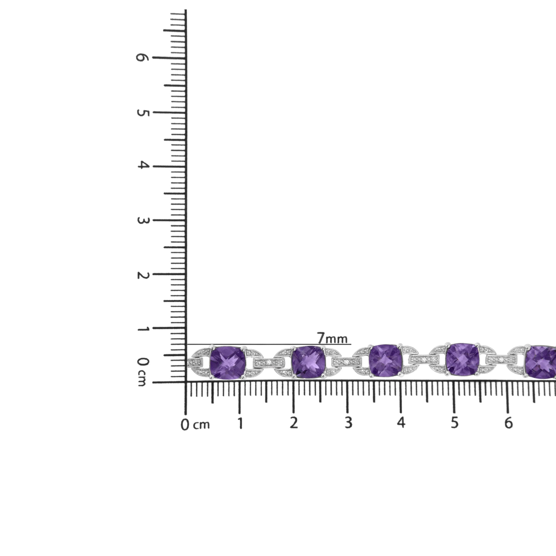 .925 Sterling Silver 7mm Cushion Cut Amethyst Gemstone and Diamond Tennis Link Bracelet (I-J Color, I1-I2 Clarity) - Size 7" WEM Support (www.WEM.support)