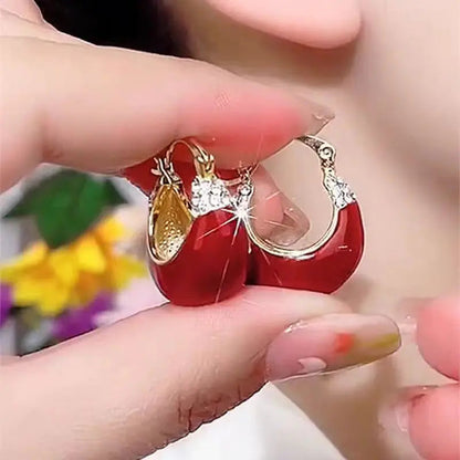 Tall And Elegant High Sense Red Green Dripping Oil Rhinestone Earrings WEM Support (www.WEM.support)