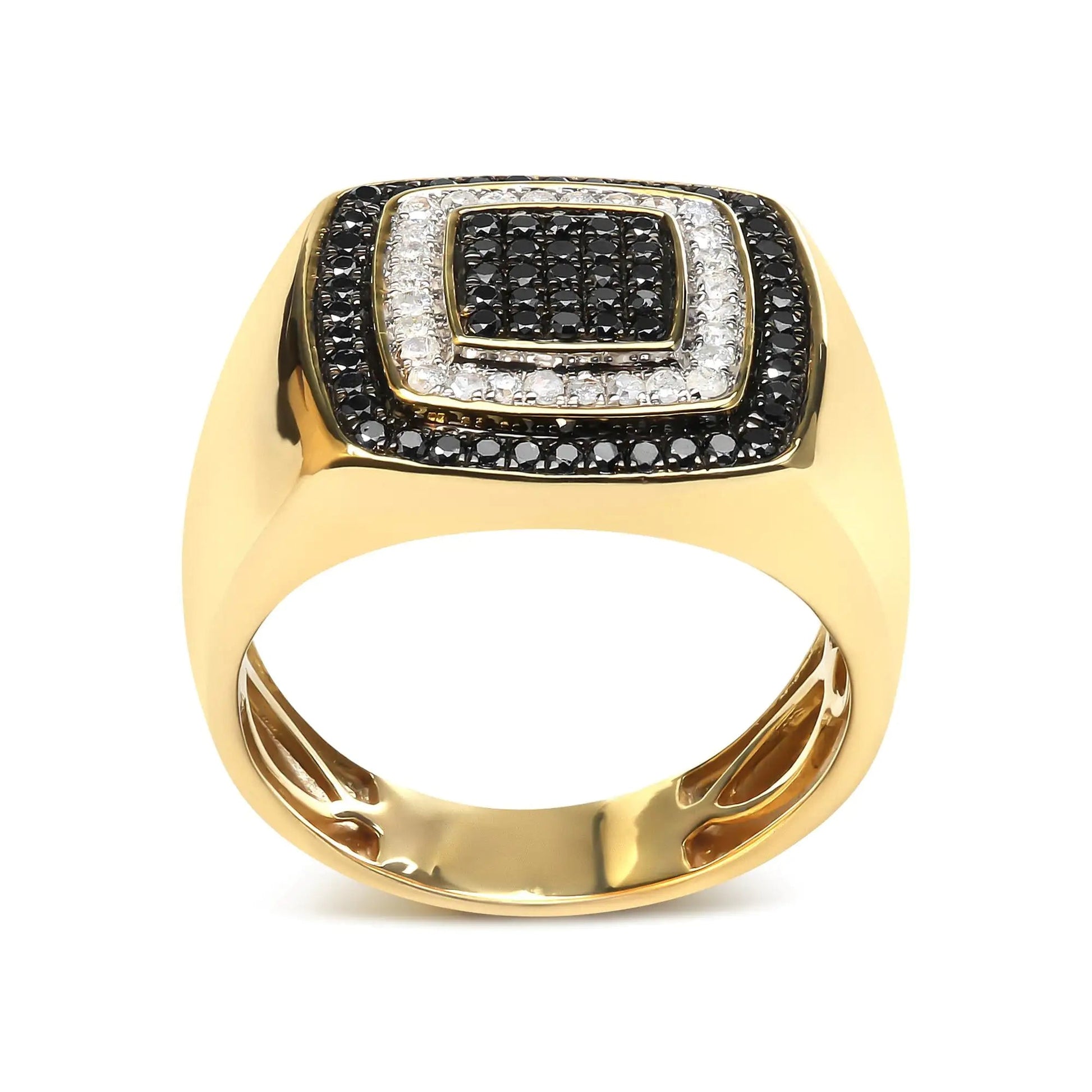 Men's 10K Yellow Gold 3/4 Cttw White and Black Treated Diamond Ring Band (Black / I-J Color, I2-I3 Clarity) WEM Support (www.WEM.support)