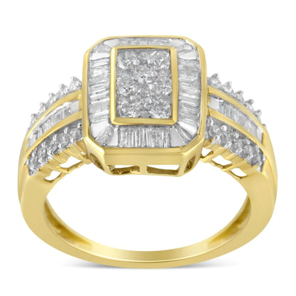 10K Yellow Gold Round and Baguette-Cut Diamond Cocktail Ring (1.0 Cttw, H-I Color, SI2-I1 Clarity) WEM Support (www.WEM.support)