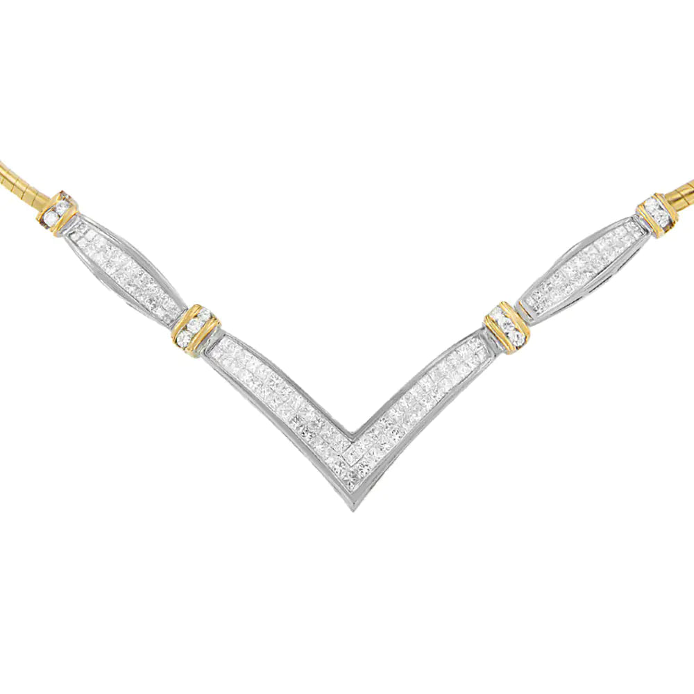 14K Yellow and White Gold 2.00 Cttw Round and Princess-Cut Diamond 'V' Shape Statement Necklace (H-I Color, SI2-I1 Clarity) - 18" WEM Support (www.WEM.support)