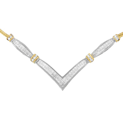 14K Yellow and White Gold 2.00 Cttw Round and Princess-Cut Diamond 'V' Shape Statement Necklace (H-I Color, SI2-I1 Clarity) - 18" WEM Support (www.WEM.support)