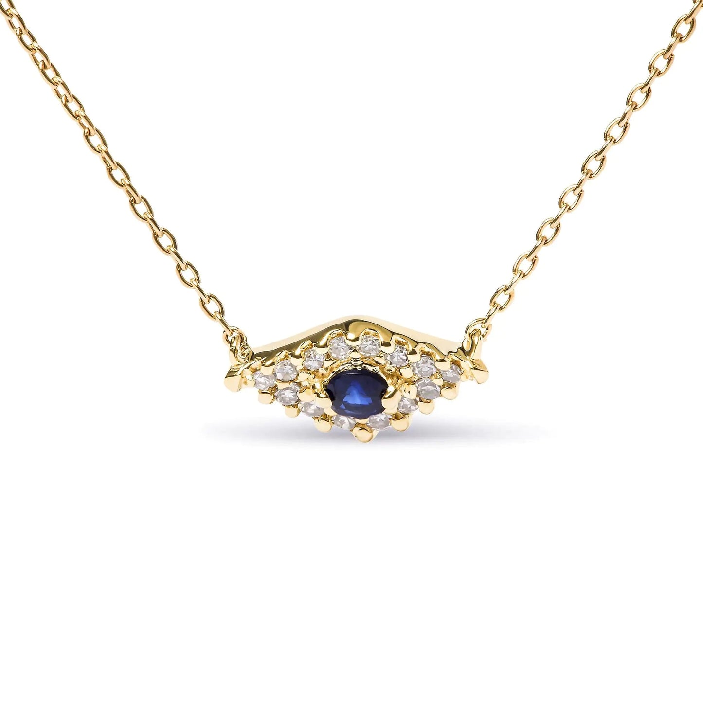 10K Yellow Gold Blue Sapphire and Diamond Accented Evil Eye 18" Inch Pendant Necklace (H-I Color, I1-I2 Clarity) WEM Support (www.WEM.support)