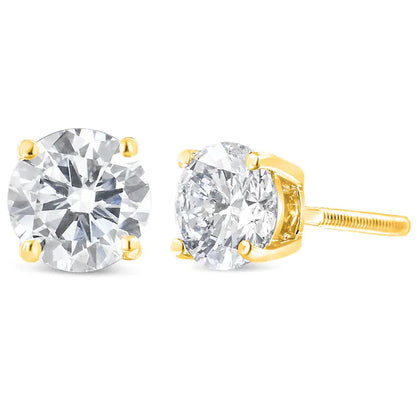 10K Yellow Gold over .925 Sterling Silver 1.00 Cttw Round Brilliant-Cut Diamond Classic 4-Prong Stud Earrings with Screw Backs (J-K Color, I2-I3 Clarity) WEM Support (www.WEM.support)