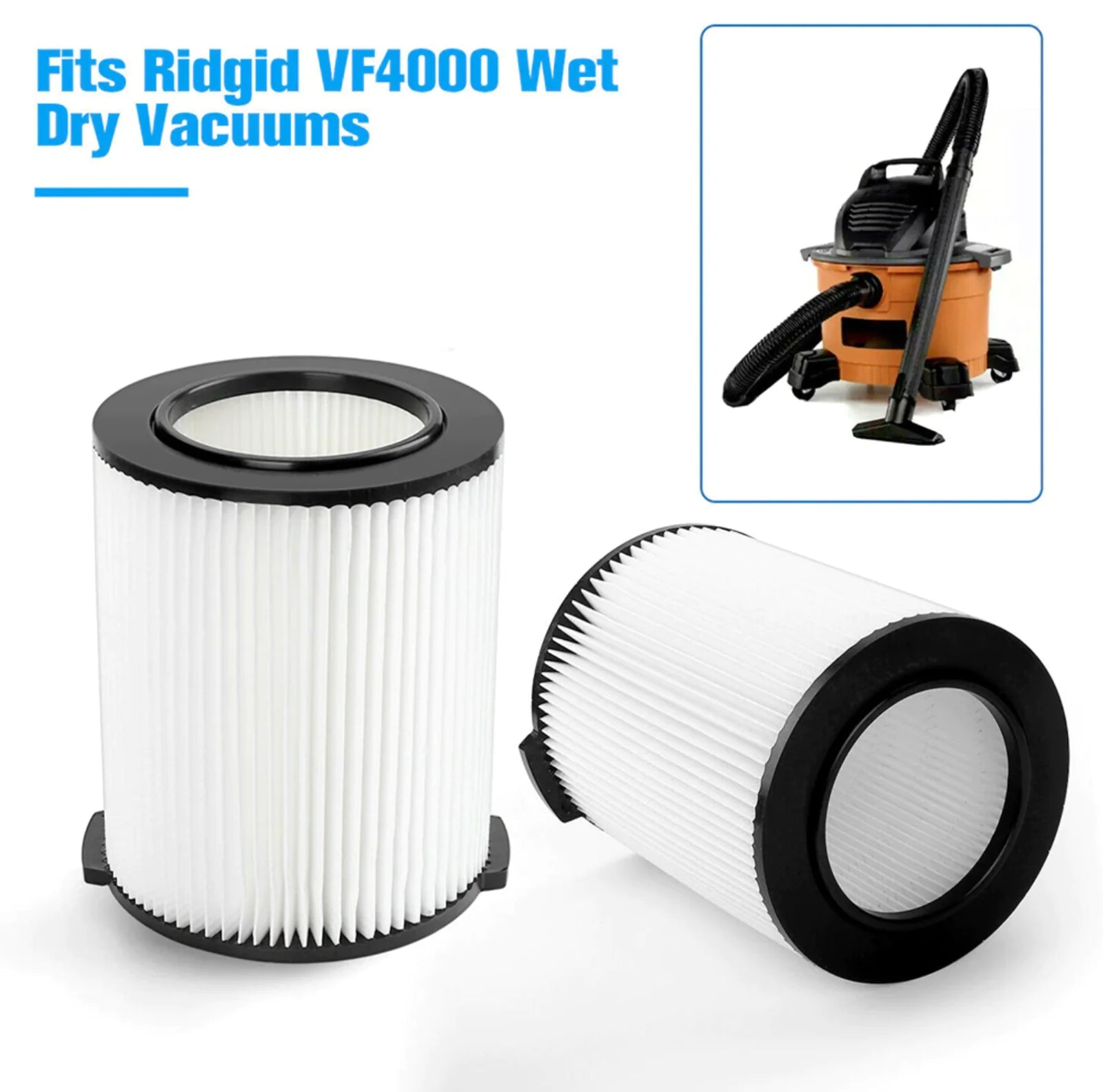 VF4000 Replacement RIDGID Wet/Dry Washable Vacuum Garage Shop Vac Pleated Filter WEM Support (www.WEM.support)