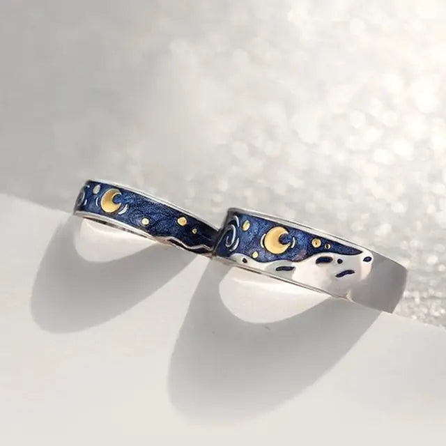Van Gogh Starry Sky Open Lover Fashion Rings WEM Support (www.WEM.support)