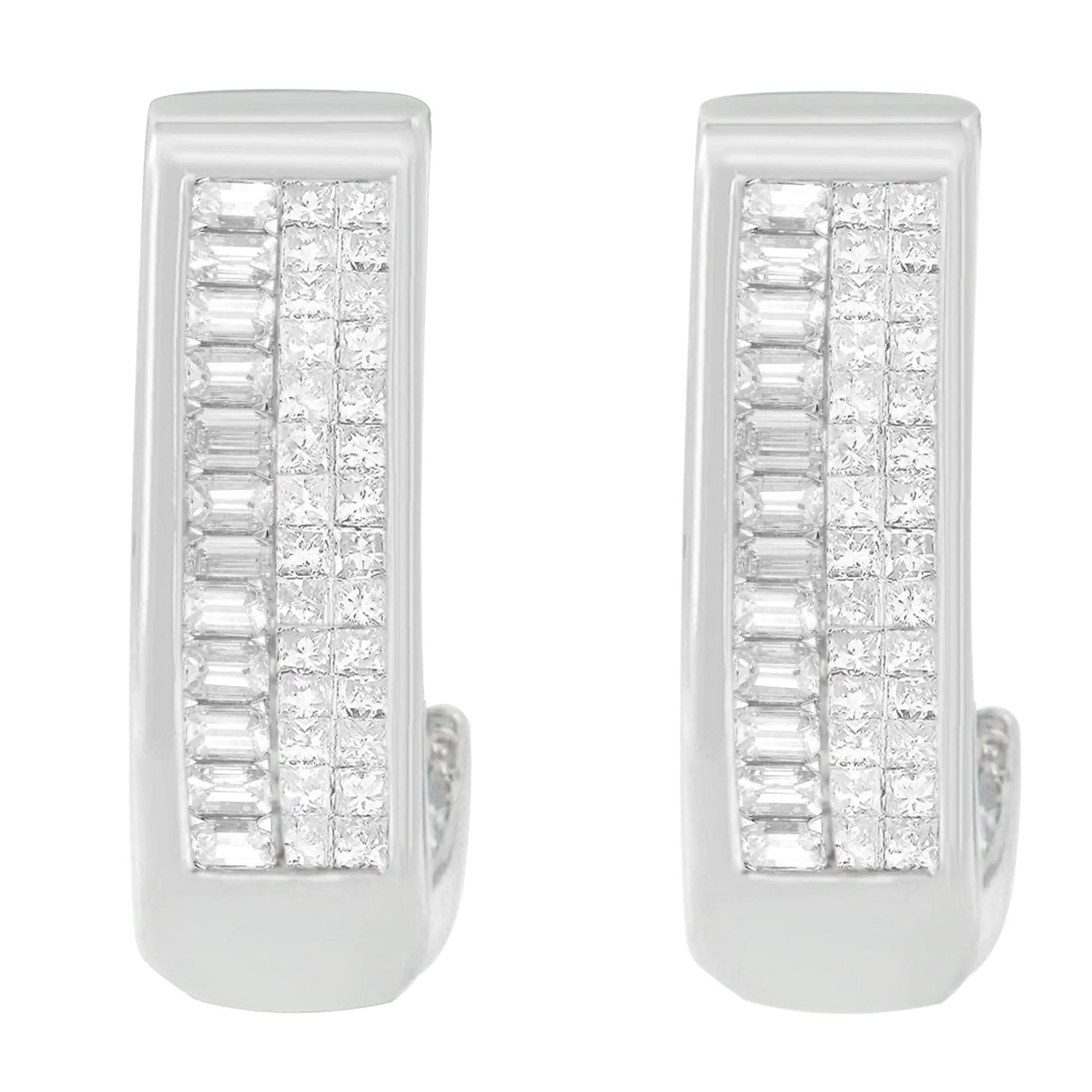 14K White Gold Baguette and Princess-cut Diamond Earrings (1 cttw, H-I Color, VS1-VS2 Clarity) WEM Support (www.WEM.support)