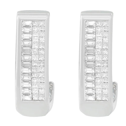 14K White Gold Baguette and Princess-cut Diamond Earrings (1 cttw, H-I Color, VS1-VS2 Clarity) WEM Support (www.WEM.support)