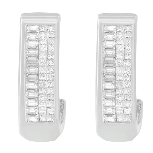 14K White Gold Baguette and Princess-cut Diamond Earrings (1 cttw, H-I Color, VS1-VS2 Clarity) WEM Support (www.WEM.support)