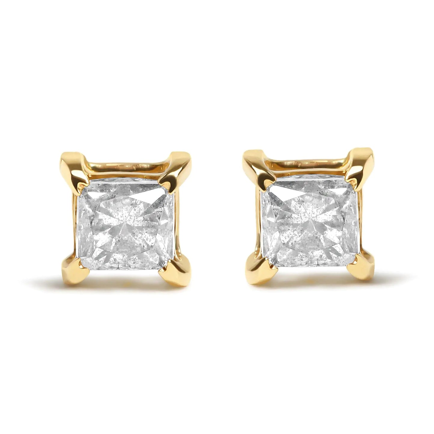 14K Yellow Gold 5/8 Cttw Princess Natural Brown Color Diamond 4-Prong Stud Earrings (Brown Color, SI2-I1 Clarity) WEM Support (www.WEM.support)