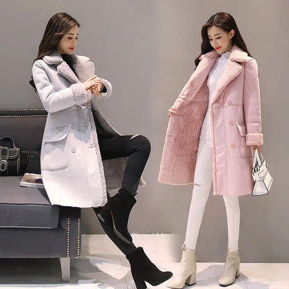 Women's Long Lambswool Coat - Korean Winter Style