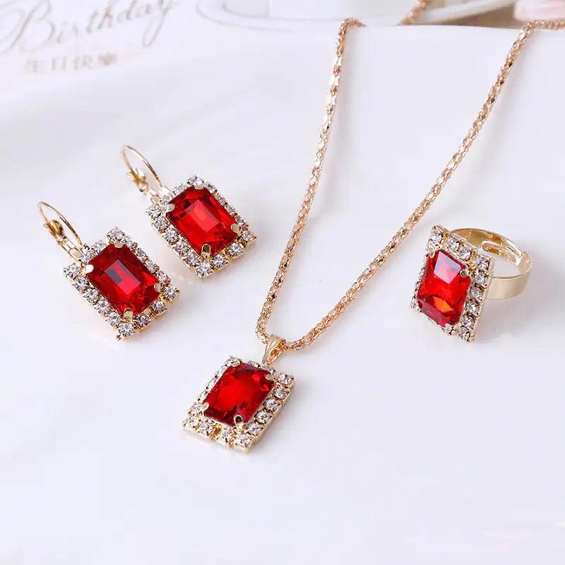 The Crystal Set Necklace Earring Ring Three-piece Set WEM Support (www.WEM.support)