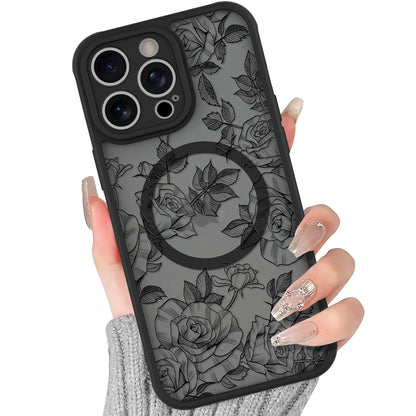 BITOBE Floral Case for iPhone 13 [Compatible with MagSafe] Cute Flower Pattern Case for Women Girls Soft TPU Bumper Translucent Magnetic Slim Protective Cover - Black Rose