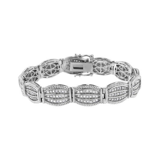 .925 Sterling Silver 3 cttw Diamond Art-Deco Style Link Bracelet (I-J, I2-I3) - Size 7.25" WEM Support (www.WEM.support)