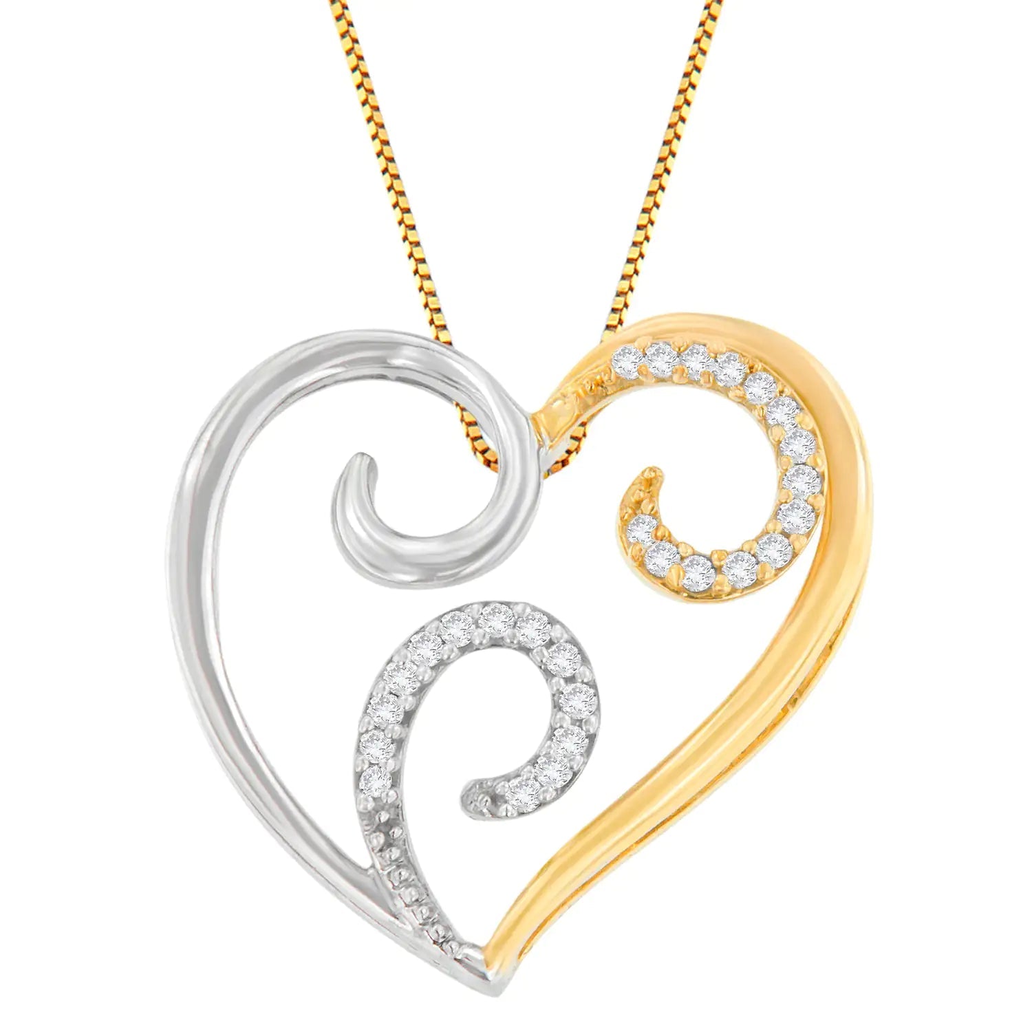 10K Two-Toned Gold 1/10 cttw Round Cut Diamond Swirl Heart Accent Pendant Necklace (H-I, I1-I2) WEM Support (www.WEM.support)