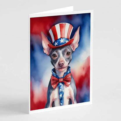American Hairless Terrier Patriotic American Greeting Cards Pack of 8 WEM Support (www.WEM.support)