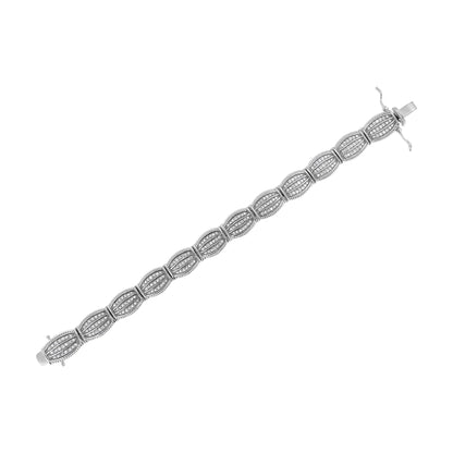 .925 Sterling Silver 3 cttw Diamond Art-Deco Style Link Bracelet (I-J, I2-I3) - Size 7.25" WEM Support (www.WEM.support)