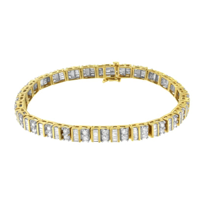 14KT Yellow Gold 4.0 Cttw Baguette & Round Brilliant-Cut Diamond Channel & Prong-Set Tennis Bracelet (H-I Color, SI2-I1 Clarity) - 7" WEM Support (www.WEM.support)