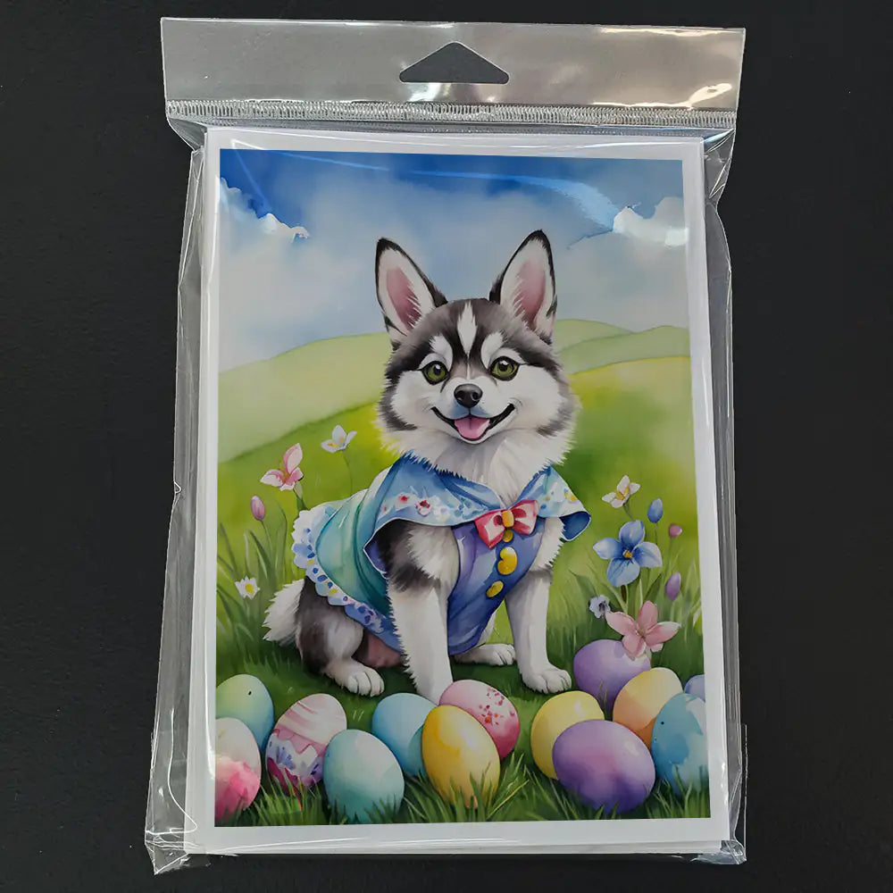 Alaskan Klee Kai Easter Egg Hunt Greeting Cards Pack of 8 WEM Support (www.WEM.support)