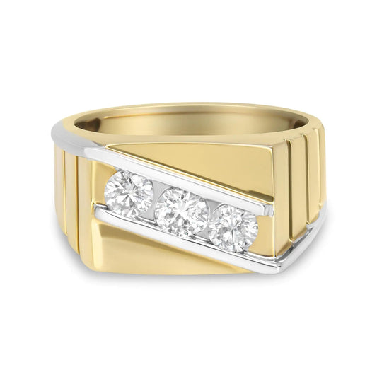 Gents 14K Yellow and White Gold 1.00 Cttw Channel Set Round-Cut Diamond 3 Stone Band Ring (G-H Color, SI1-SI2 Clarity) WEM Support (www.WEM.support)