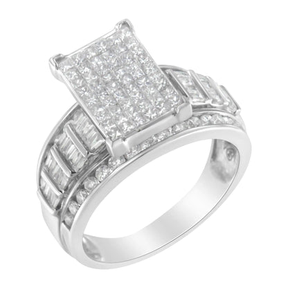 14K White Gold 2.0 Cttw Mixed-Cut Diamond Rectangle Invisible-Set Composite Cluster Ring with Bar- and Channel-Set Band (H-I Color, SI2-I1 Clarity) WEM Support (www.WEM.support)
